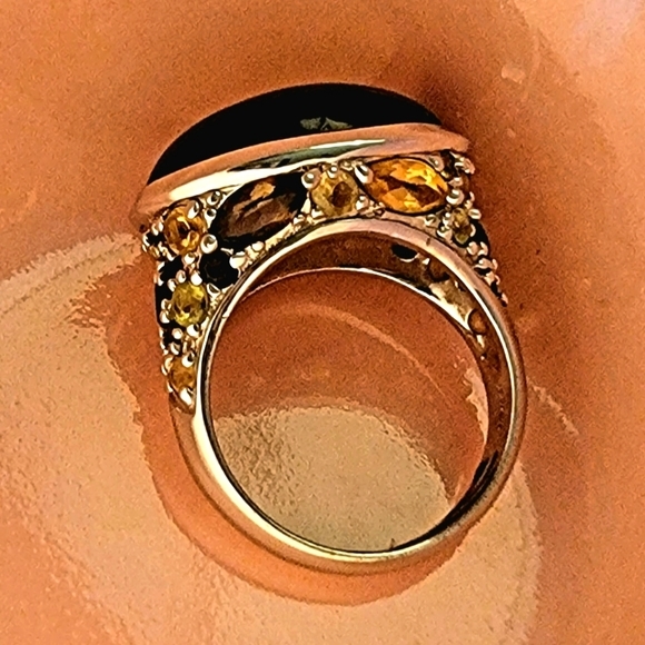 COPY - 🐚 David Sigal SS Smokey Quartz Oval Cabochon Ring with Citrine & Peridot - Picture 5 of 16